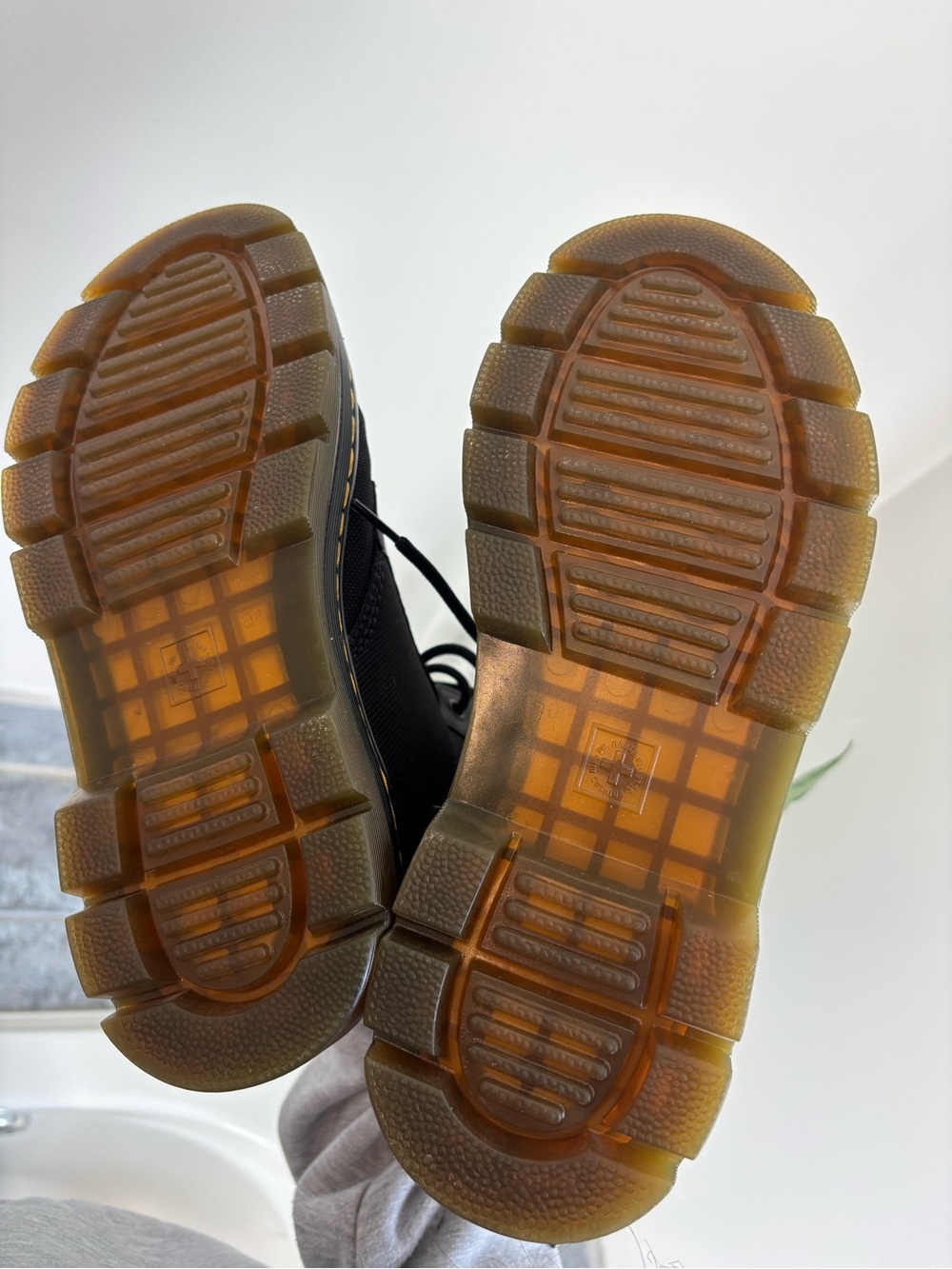 Dr. Martens Black Lace-Up Canvas Combat Boots with Yellow Stitching - Picture 5 of 9